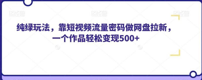 短视频纯绿流量玩法网盘拉新实操 单个作品轻松变现500+教程
