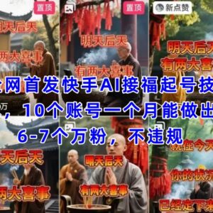 快手AI接福合规起号涨粉技术 多账号运营万粉产出率超六成-雨叶虚拟资源网