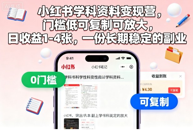 小红书学科资料变现项目全攻略 低门槛可复制长期稳定副业