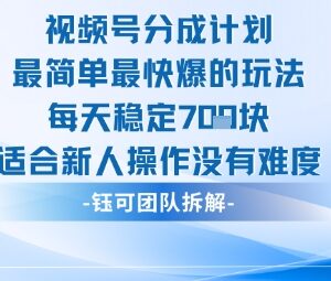 视频号分成计划低门槛爆量玩法 新人易上手可获得稳定收益-雨叶虚拟资源网