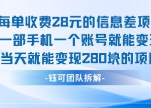 每单收益28元单日可达280 仅需手机操作的低门槛变现项目介绍-雨叶虚拟资源网