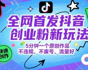 抖音创业粉正规引流新玩法 5分钟做原创作品不违规不废号-雨叶虚拟资源网