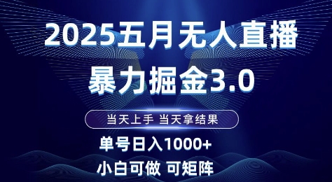 2025年5月无人直播掘金3.0玩法 小白可做单号单日收益超千元