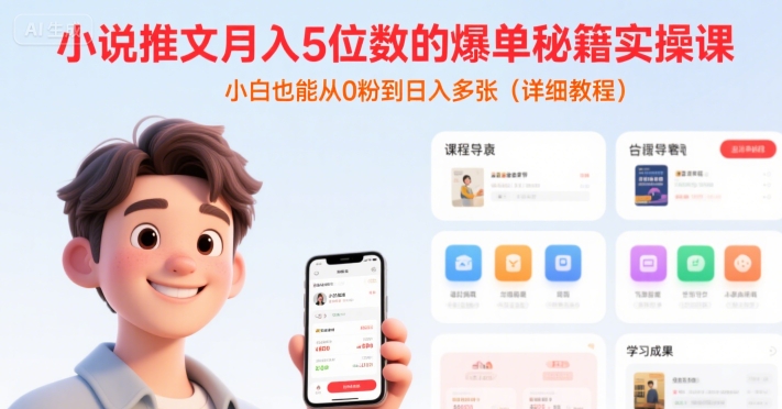 小说推文爆单实操教程 0基础小白可从0粉起步实现月入五位数