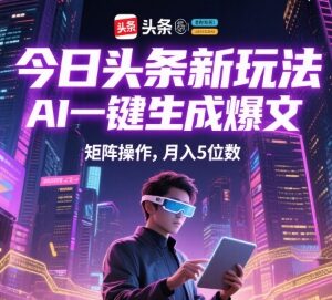 今日头条AI生成爆文矩阵操作 新手低门槛副业变现全攻略-雨叶虚拟资源网