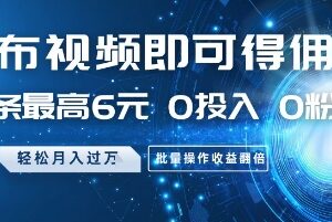 零投入无粉丝发视频赚佣金项目 单条最高6元可批量操作-雨叶虚拟资源网