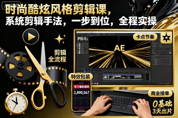 时尚酷炫风格系统剪辑实操课 全流程实操多人群适用剪辑提升教程