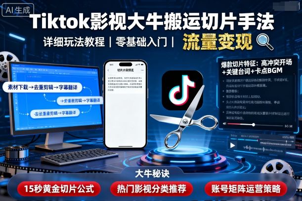 TikTok影视账号搬运切片实操手法 合规高效玩法详细教程