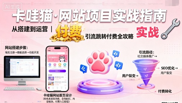 卡哇猫网站项目教程 搭建运营引流跳转及付费变现全攻略
