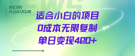 适合零基础小白操作的零成本可复制项目 单日可变现四百元以上