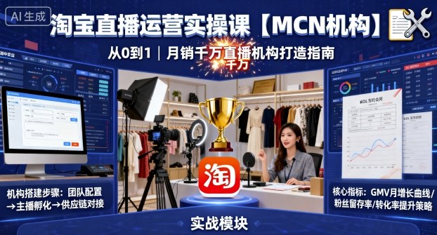 MCN机构淘宝直播运营实操课 从0到1打造月销千万直播机构