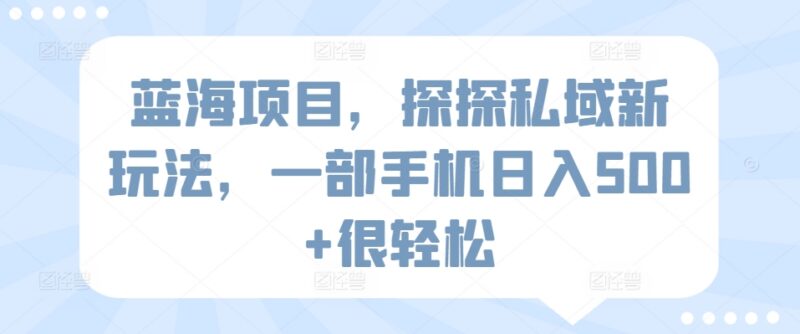 探探私域引流蓝海项目实操 单人一部手机可操作日入500+