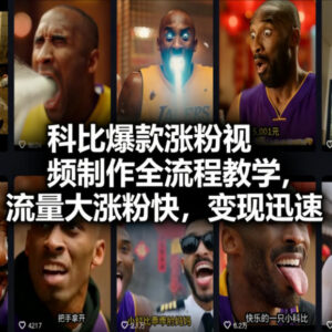 科比爆款涨粉AI视频制作全流程教学 零基础可学涨粉快易变现-雨叶虚拟资源网