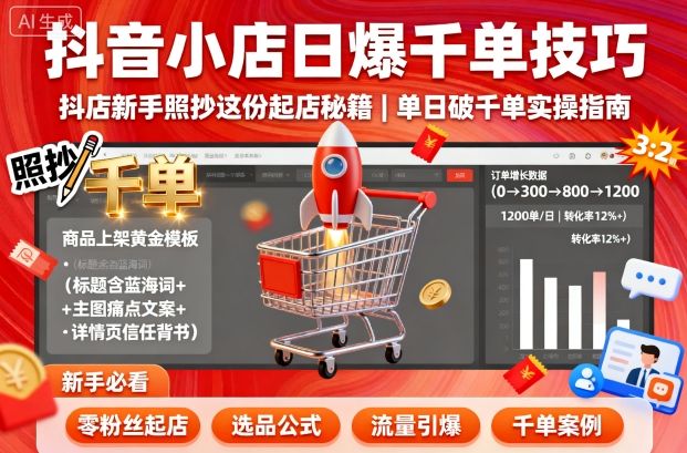 抖音小店新手起店实操教程 随心推千川投流日爆千单技巧