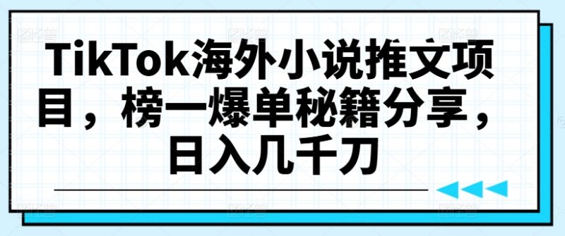 TikTok海外小说推文项目玩法详解 爆单盈利实操经验分享