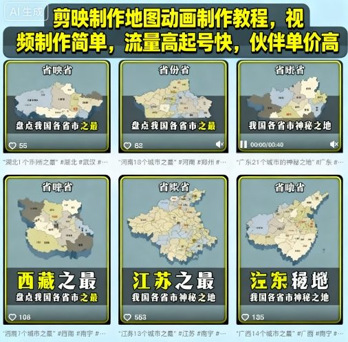 剪映地图动画制作教程 地理科普账号起号变现方法详解