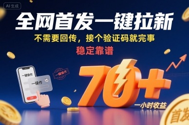 全网首发无回传一键拉新项目 仅需验证码单小时稳定收益70+