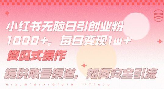 小红书无脑每日引流创业粉500+,小白每天只花半小时,躺赚长尾收益【揭秘】