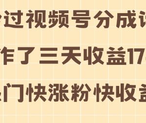 视频号分成计划最新实操玩法 3天收益1740元易操作涨粉快-雨叶虚拟资源网