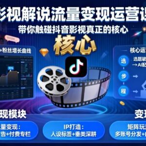 抖音影视解说流量变现运营课 全流程实操教学从入门到精通-雨叶虚拟资源网