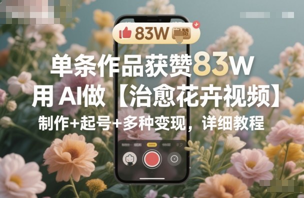 AI制作治愈花卉视频全攻略 含制作起号变现完整操作教程