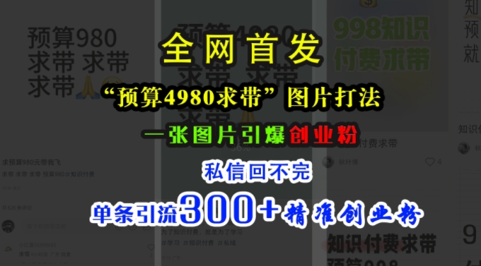 小红书「预算4980带我飞」图片打法 单条引流300+精准创业粉教程
