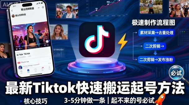 TikTok搬运快速起号实用技巧 新手3-5分钟即可完成单条内容制作