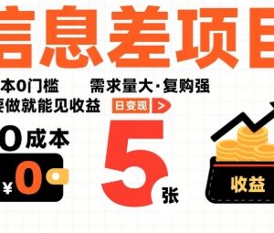 0成本0门槛高复购信息差项目详解 新手操作即可快速获得收益-雨叶虚拟资源网