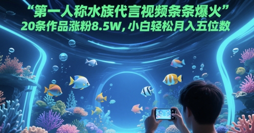 第一人称水族代言视频爆火玩法 20条作品涨粉8.5W小白可月入过万