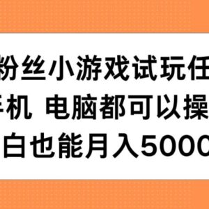 0粉丝可做小游戏试玩任务 手机电脑均可操作小白入门副业项目-雨叶虚拟资源网