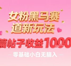 女粉黑马赛道新玩法分享 零基础小白可做单帖收益达千元-雨叶虚拟资源网