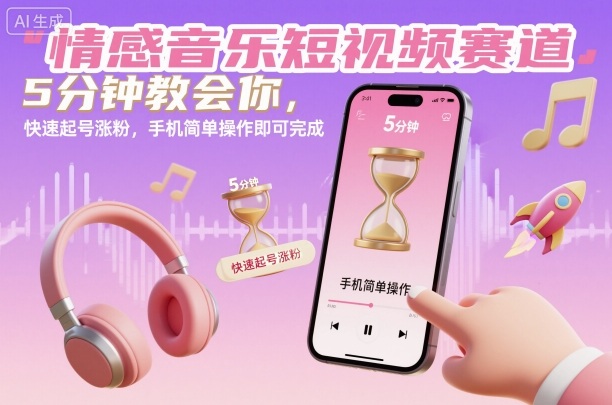 情感音乐短视频快速起号涨粉教程 手机操作5分钟即可学会