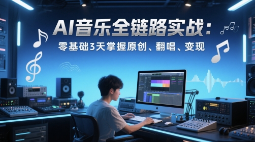 零基础AI音乐全链路实战课 3天掌握原创翻唱及变现方法
