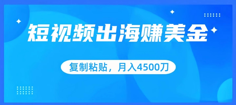 短视频出海赚美金实操教程 新手可批量操作月入4500美元