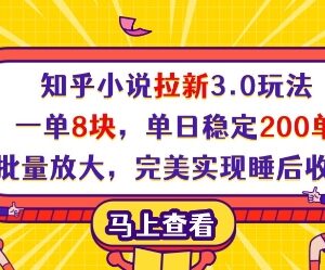 知乎小说拉新3.0玩法,一单8块,单日稳定200单,可批量放大,完美实现睡后收入!-雨叶虚拟资源网