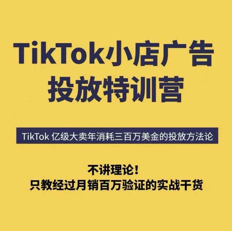 TikTok小店广告投放6天特训营 月销百万实战方法破解投不动难题