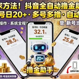 抖音极速版全自动撸金方法 单账号日入20+可多号放大操作-雨叶虚拟资源网