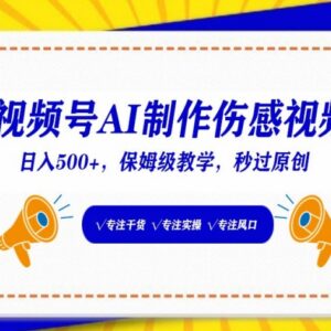 视频号AI制作伤感视频保姆级教程 零基础可上手的副业方法-雨叶虚拟资源网