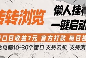 转转浏览挂机项目详解 单窗口日收益7元可多开官方直接打款-雨叶虚拟资源网
