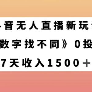 抖音无人直播数字找不同新玩法 7天赚1500+实操教程拆解-雨叶虚拟资源网