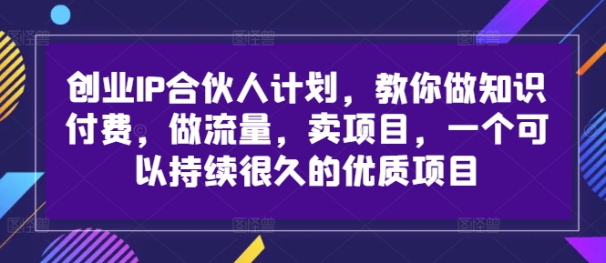 创业IP合伙人计划玩法 知识付费流量运营卖项目实操指南