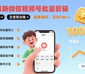 2024年8月最新微信视频号批量剪辑方法及变现流程详解-雨叶虚拟资源网