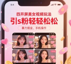 四开屏美女视频引流玩法 手机可操作低门槛变现项目解析-雨叶虚拟资源网
