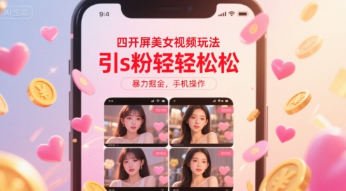 四开屏美女视频引流玩法 手机可操作低门槛变现项目解析