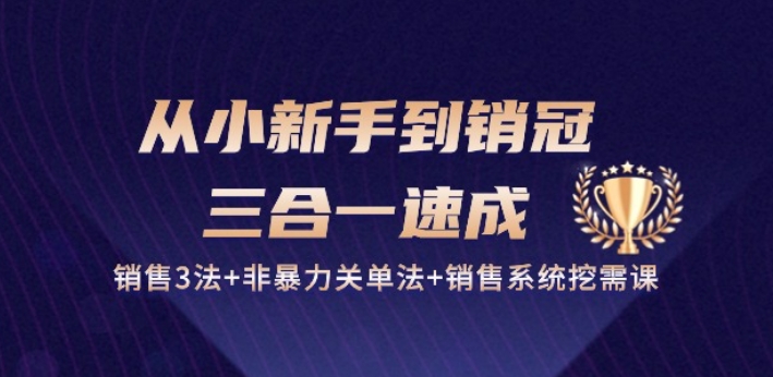 从小新手到销冠 三合一速成:销售3法+非暴力关单法+销售系统挖需课 (27节)