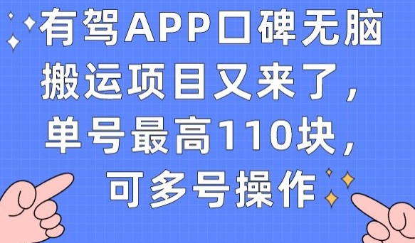 有驾APP口碑搬运项目玩法详解 单账号最高收益110元可多号操作