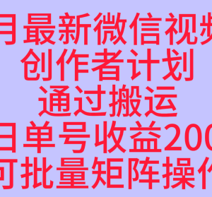 2024年10月视频号长久稳定红利项目 可矩阵操作单号日入200+-雨叶虚拟资源网