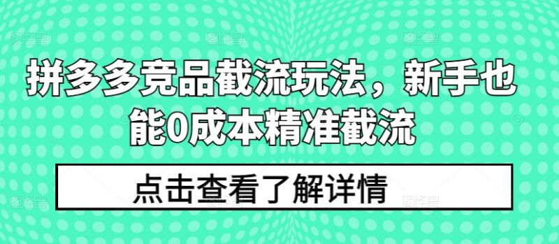 拼多多竞品截流实操玩法详解 新手可0成本实现精准截流