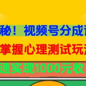 视频号分成计划心理测试玩法拆解 低门槛快速实现千元收益攻略-雨叶虚拟资源网