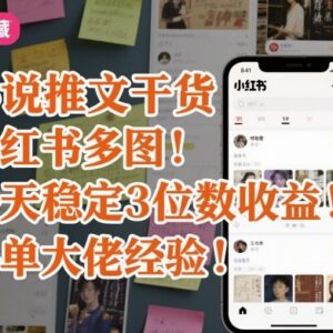 小说推文实操干货 小红书多图玩法稳获三位数收益经验分享-雨叶虚拟资源网